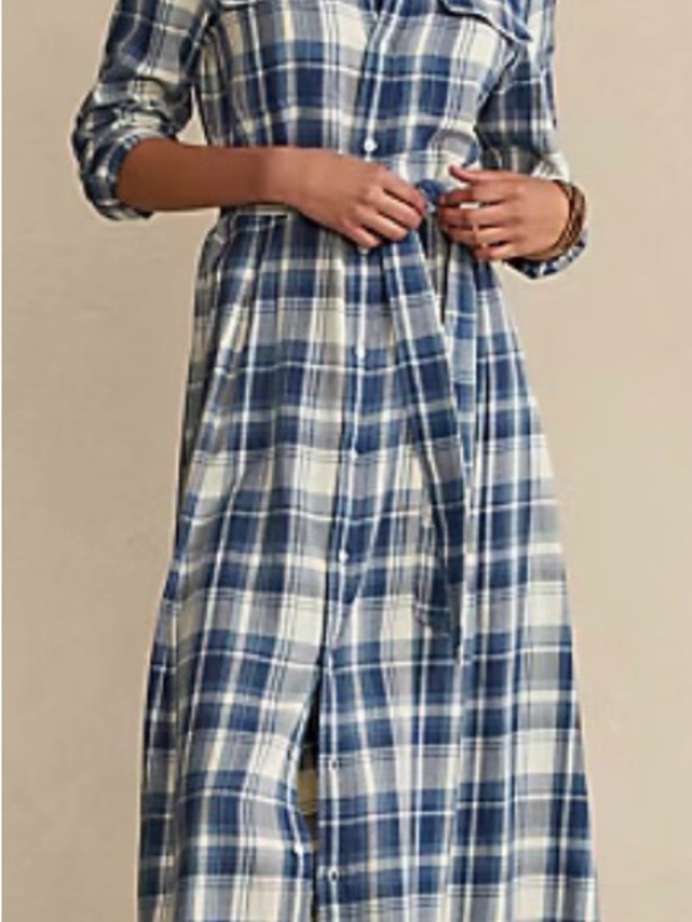 Polo by Ralph Lauren Blue and White Plaid Maxi Shirt Dress - Picture 4 of 5